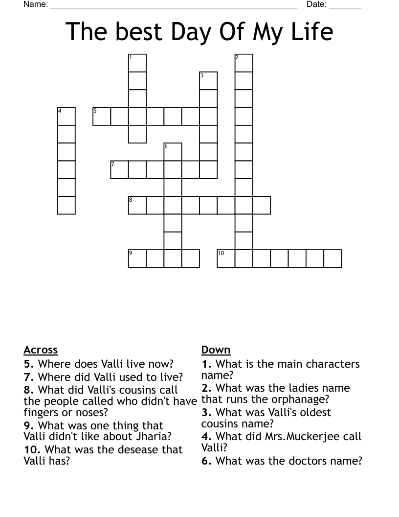 The Best Day Of My Life Crossword WordMint