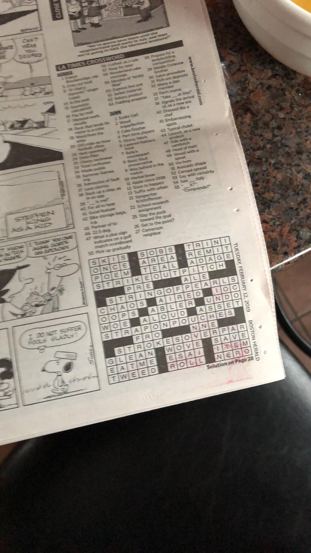The Boston Herald Accidentally Solved Today s Crossword For Me R mildlyinteresting