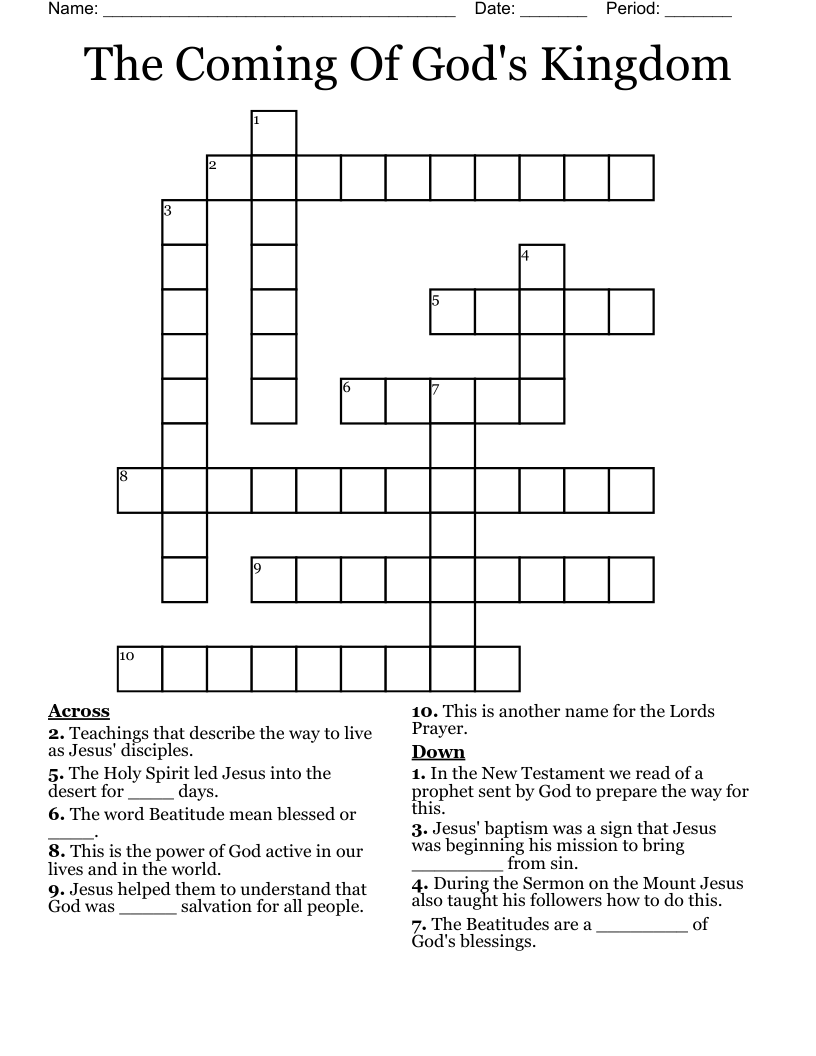 The Coming Of God s Kingdom Crossword WordMint