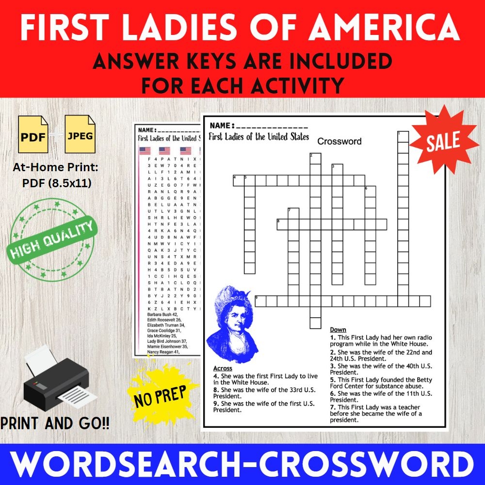 The First Ladies Of The United States Worksheets Word Search Crossword Made By Teachers