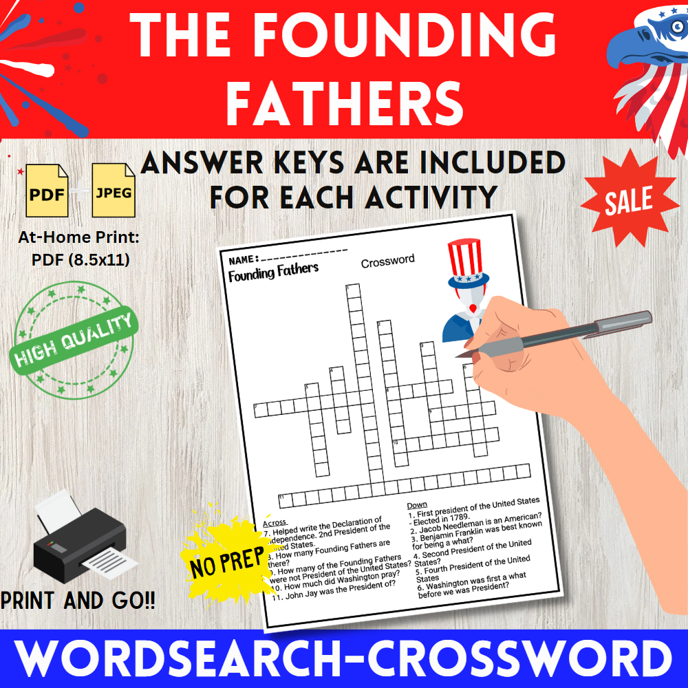The Founding Fathers Worksheets Word Search Crossword Made By Teachers