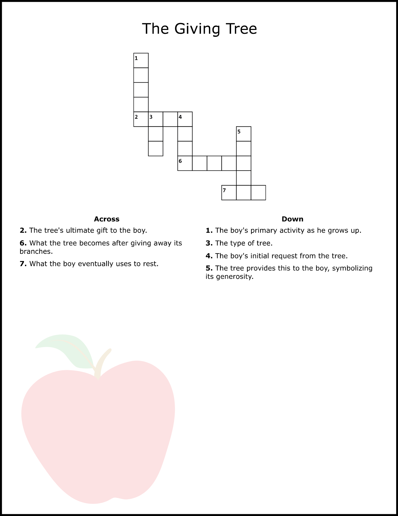 The Giving Tree Educational Printable Puzzle Fun Pack For Language Arts Crossword Word Search Mad Lib Classful