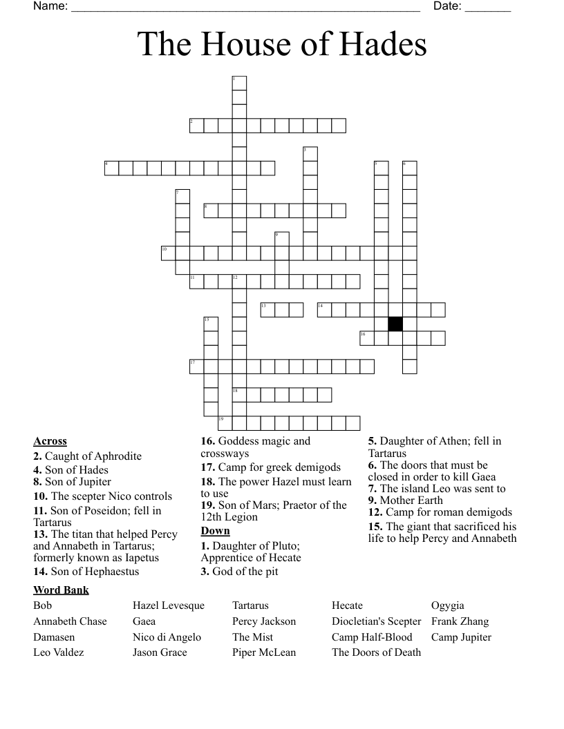 The House Of Hades Crossword WordMint The House Of Hades Crossword WordMint