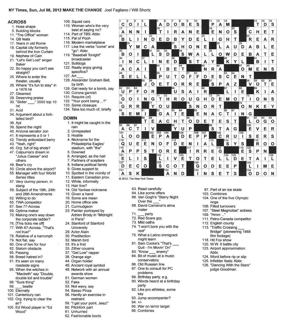 The New York Times Crossword In Gothic 07 08 12 Make THE Change