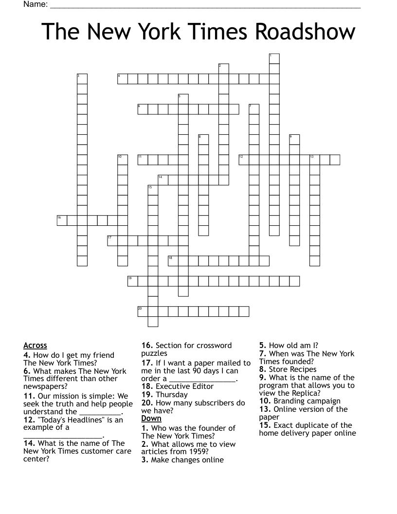 The New York Times Roadshow Crossword WordMint The New York Times Roadshow Crossword WordMint