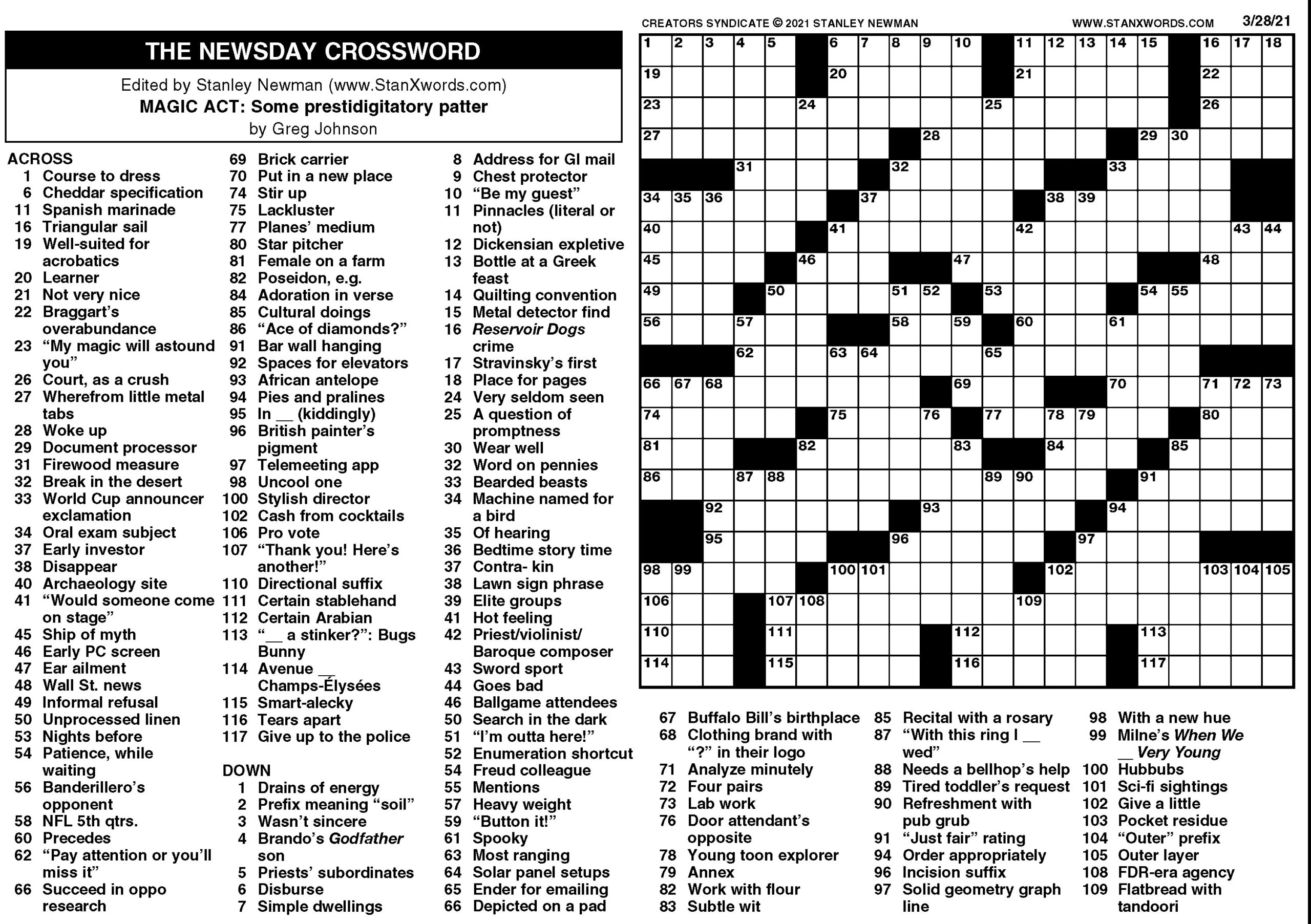 THE NEWSDAY CROSSWORD The Mountain Eagle