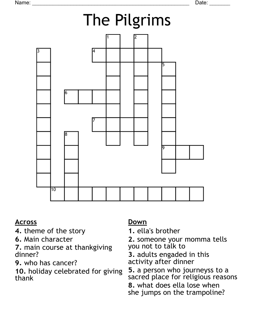 The Pilgrims Crossword WordMint The Pilgrims Crossword WordMint