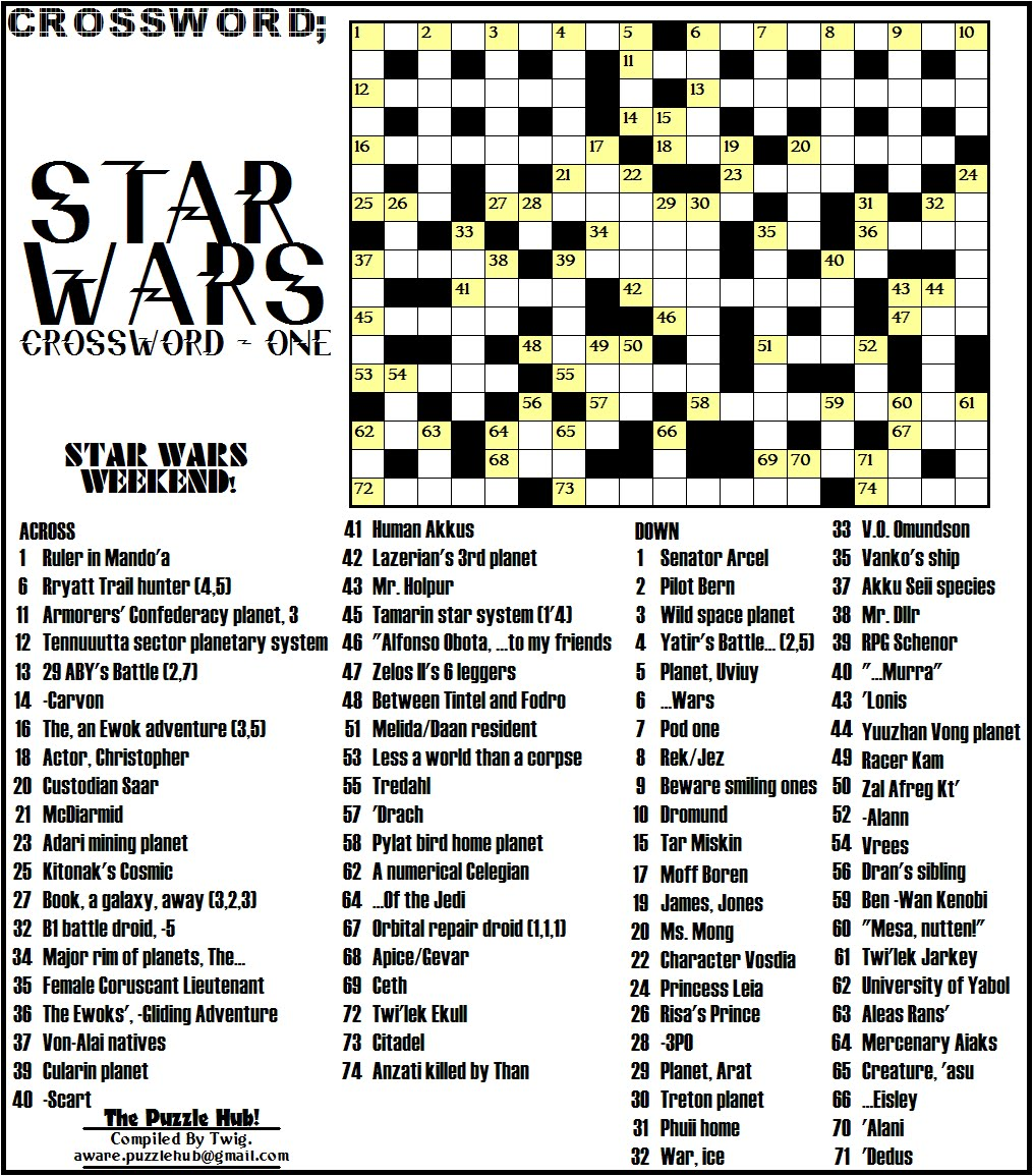 The Puzzle Hub Star Wars Crossword Star Wars Series 1 The Puzzle Hub Star Wars Crossword Star Wars Series 1