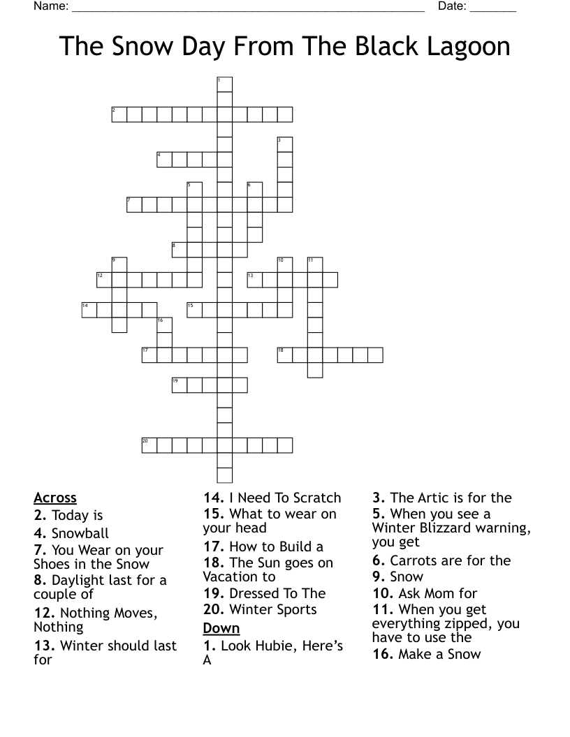 The Snow Day From The Black Lagoon Crossword WordMint