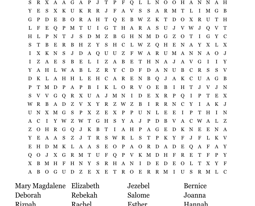 The Woman Of The Bible Word Search WordMint
