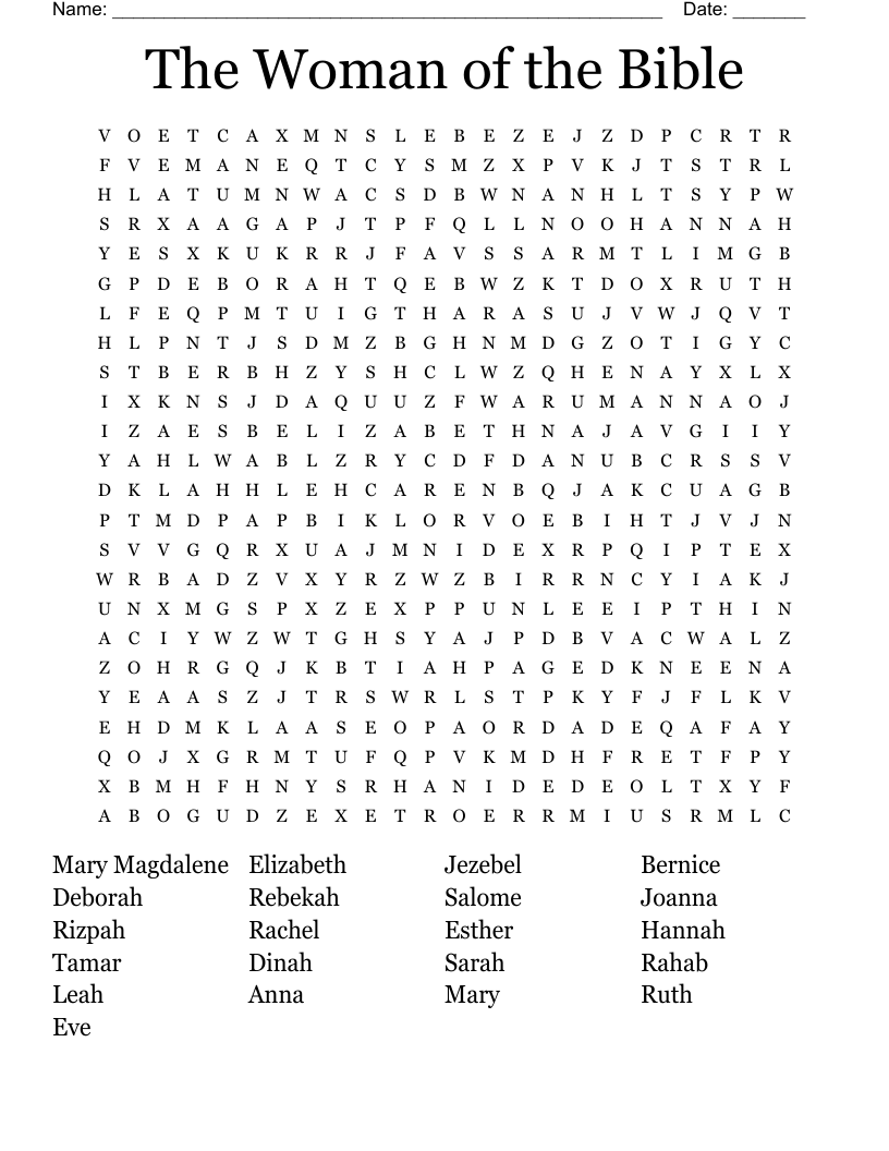 The Woman Of The Bible Word Search WordMint