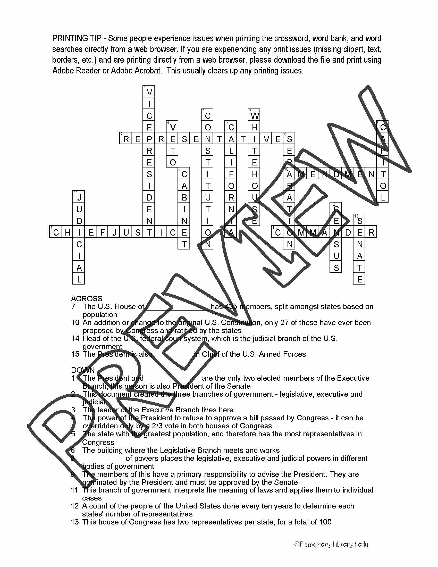 Legislative Branch Crossword Printable Legislative Branch Crossword Printable