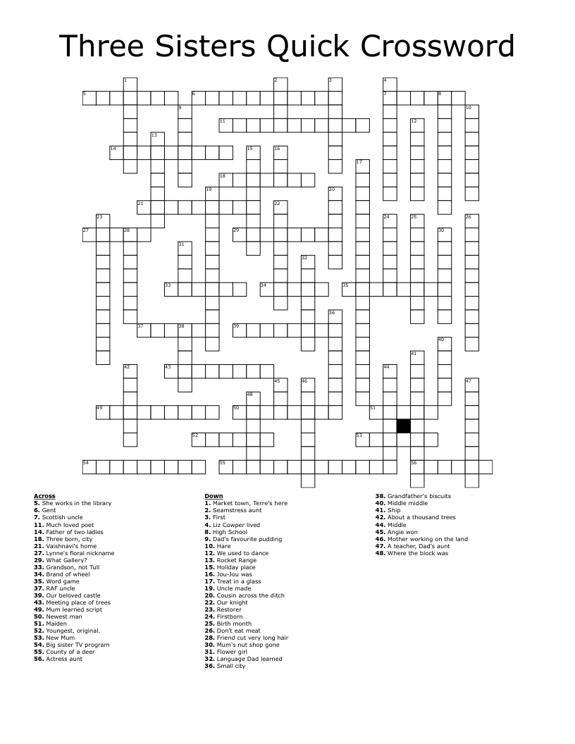 Three Sisters Quick Crossword WordMint