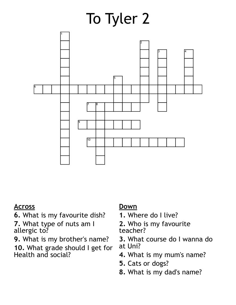 To Tyler 2 Crossword WordMint