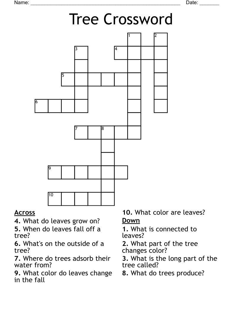 Tree Crossword WordMint Tree Crossword WordMint