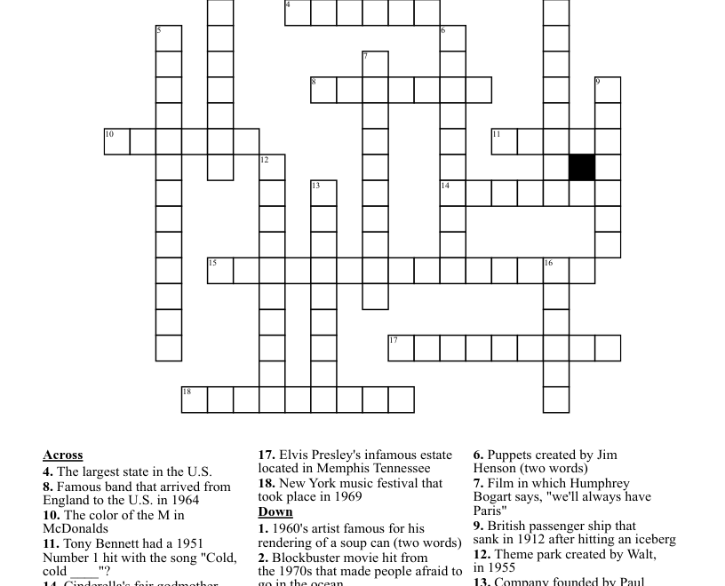 Trivia Crossword Puzzle WordMint