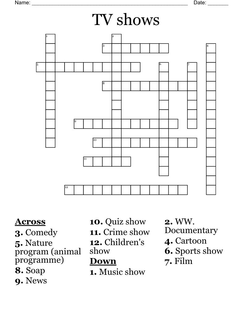 Printable Television Crossword Puzzles