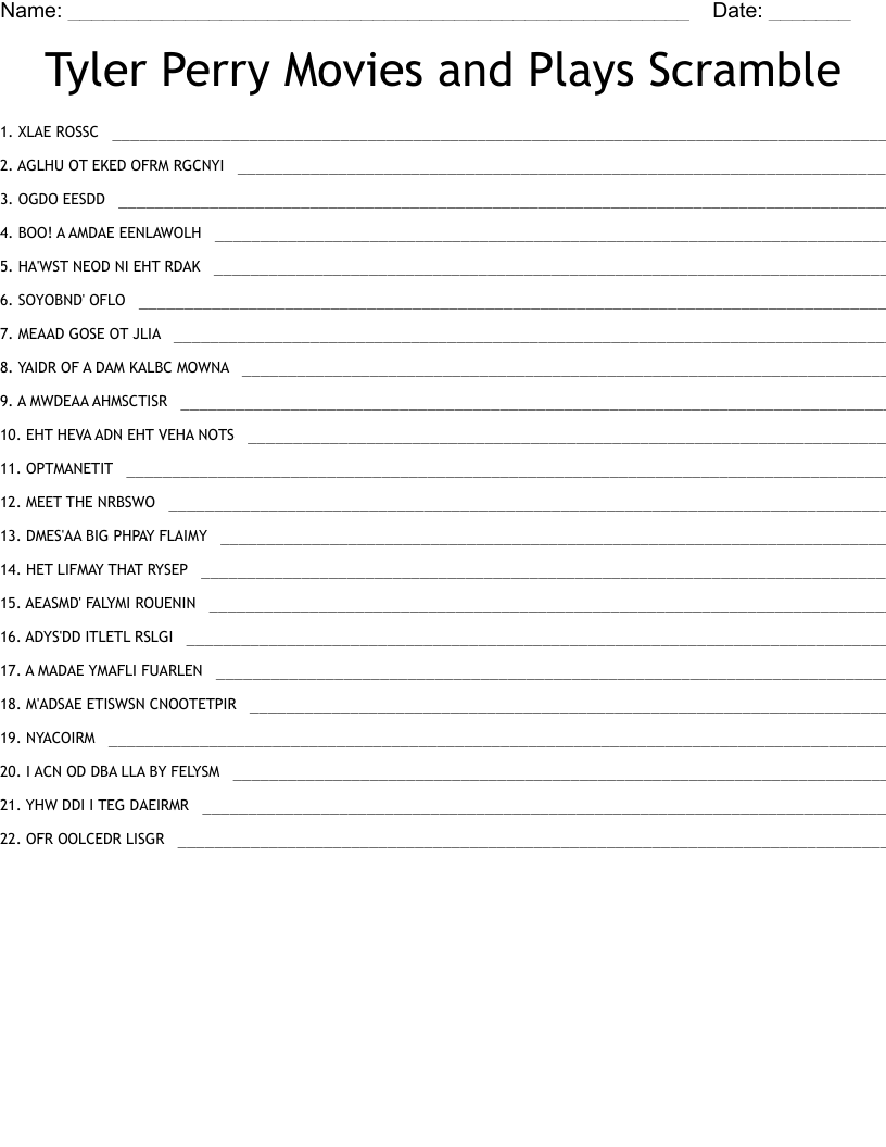 Tyler Perry Movies And Plays Scramble WordMint