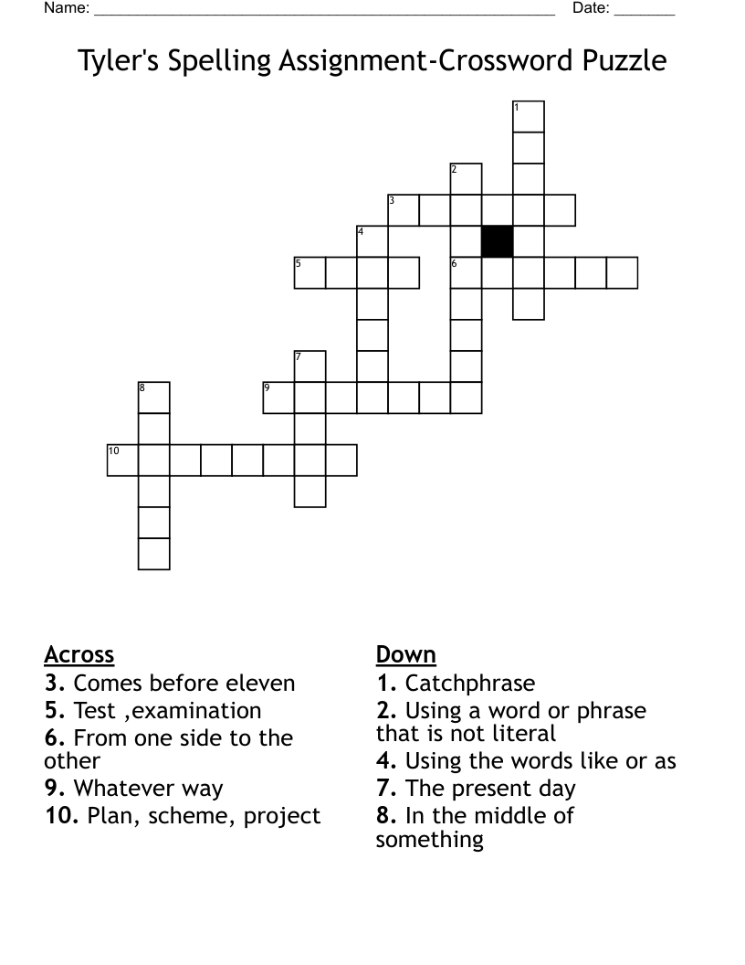 Tyler s Spelling Assignment Crossword Puzzle WordMint