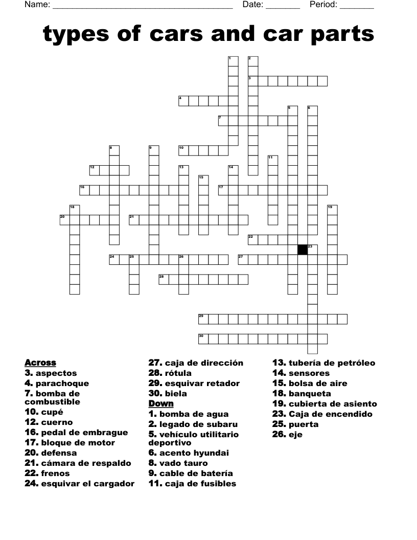 Types Of Cars And Car Parts Crossword WordMint Types Of Cars And Car Parts Crossword WordMint