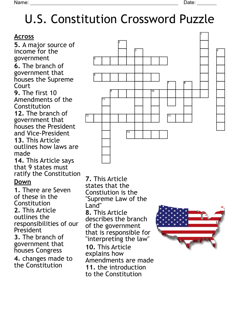 U S Constitution Crossword Puzzle WordMint