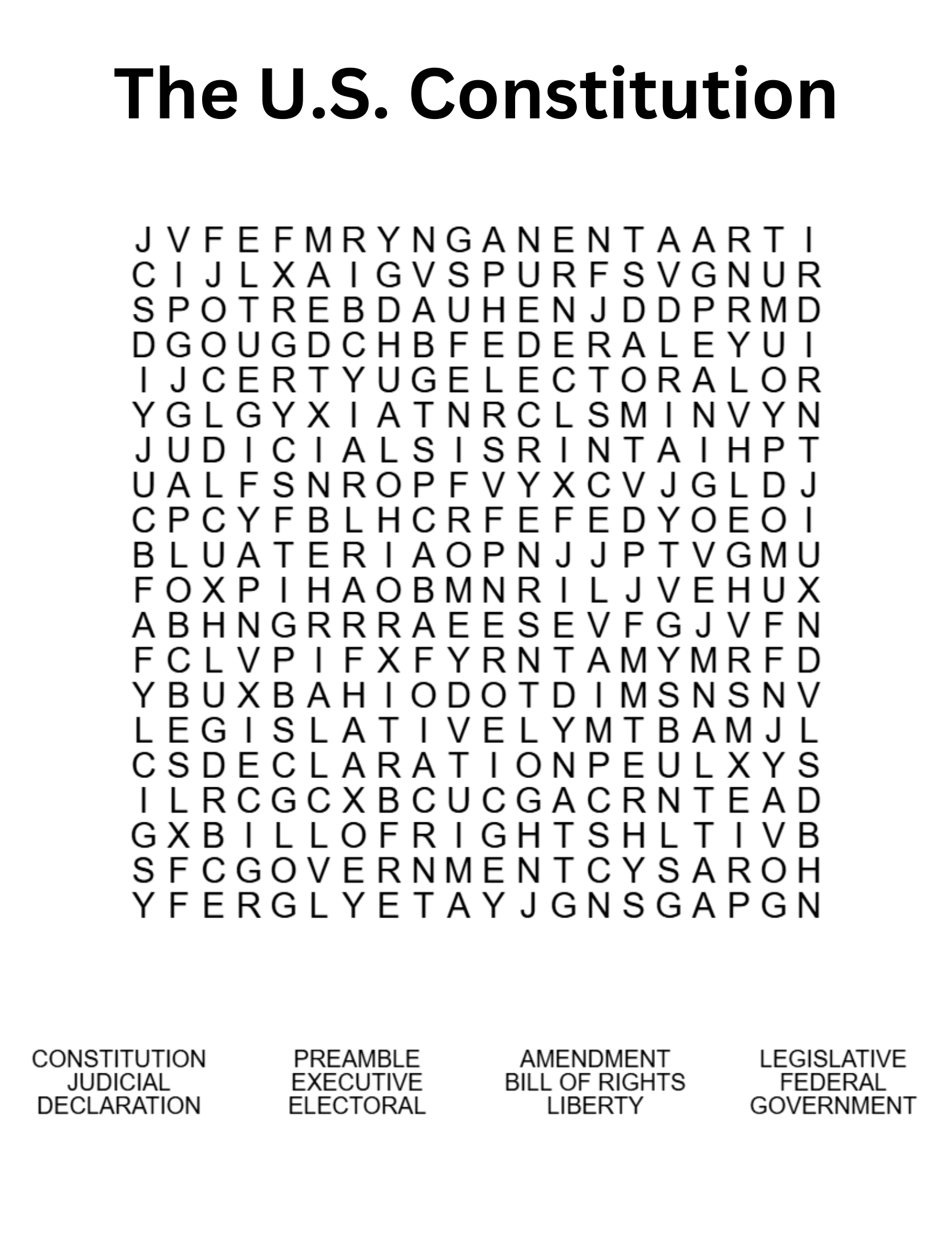 U S Constitution Printable Word Search And Crossword Puzzle Pack Classful