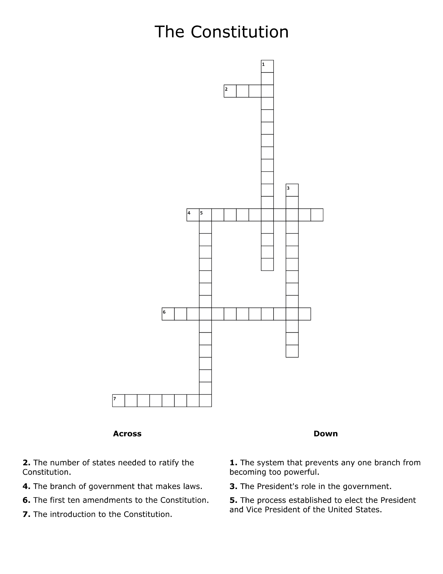 U S Constitution Printable Word Search And Crossword Puzzle Pack Classful