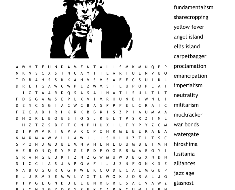 U S History Word Search WordMint