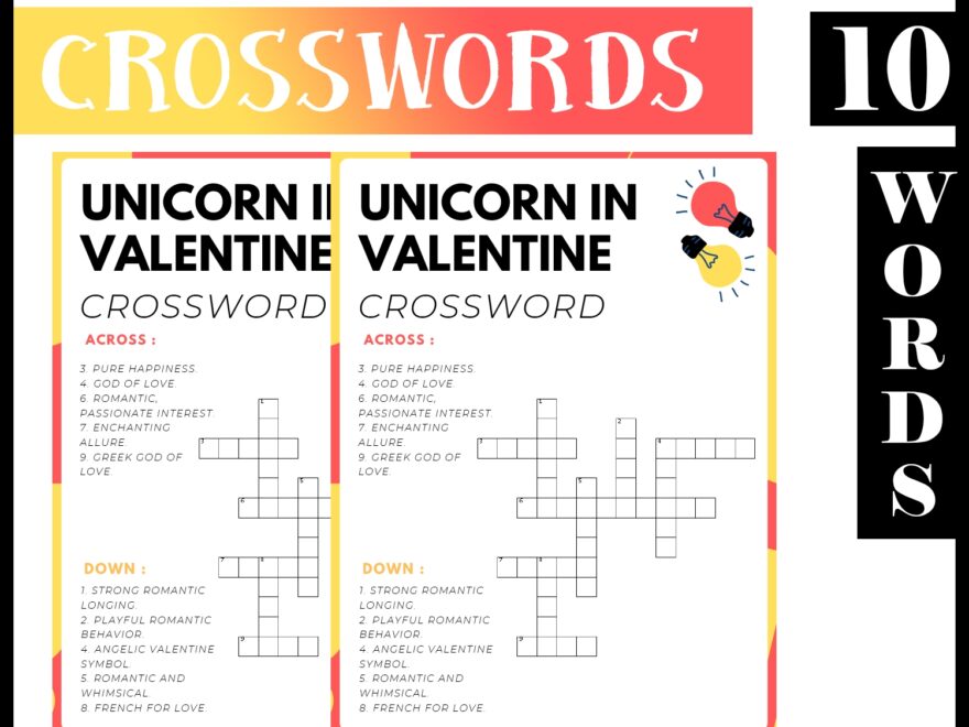 Unicorn In Valentine No Prep Crossword Puzzle Worksheet Activity For Morning Work Made By Teachers