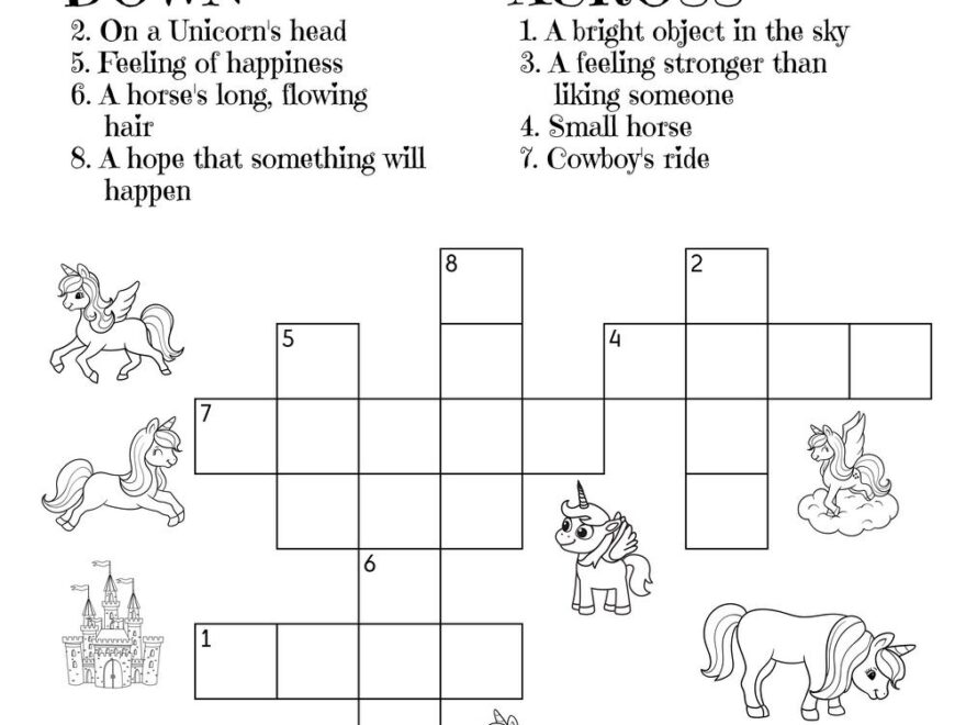 Unicorn themed Crossword Puzzles Beeloo Printable Crafts And Activities For Kids