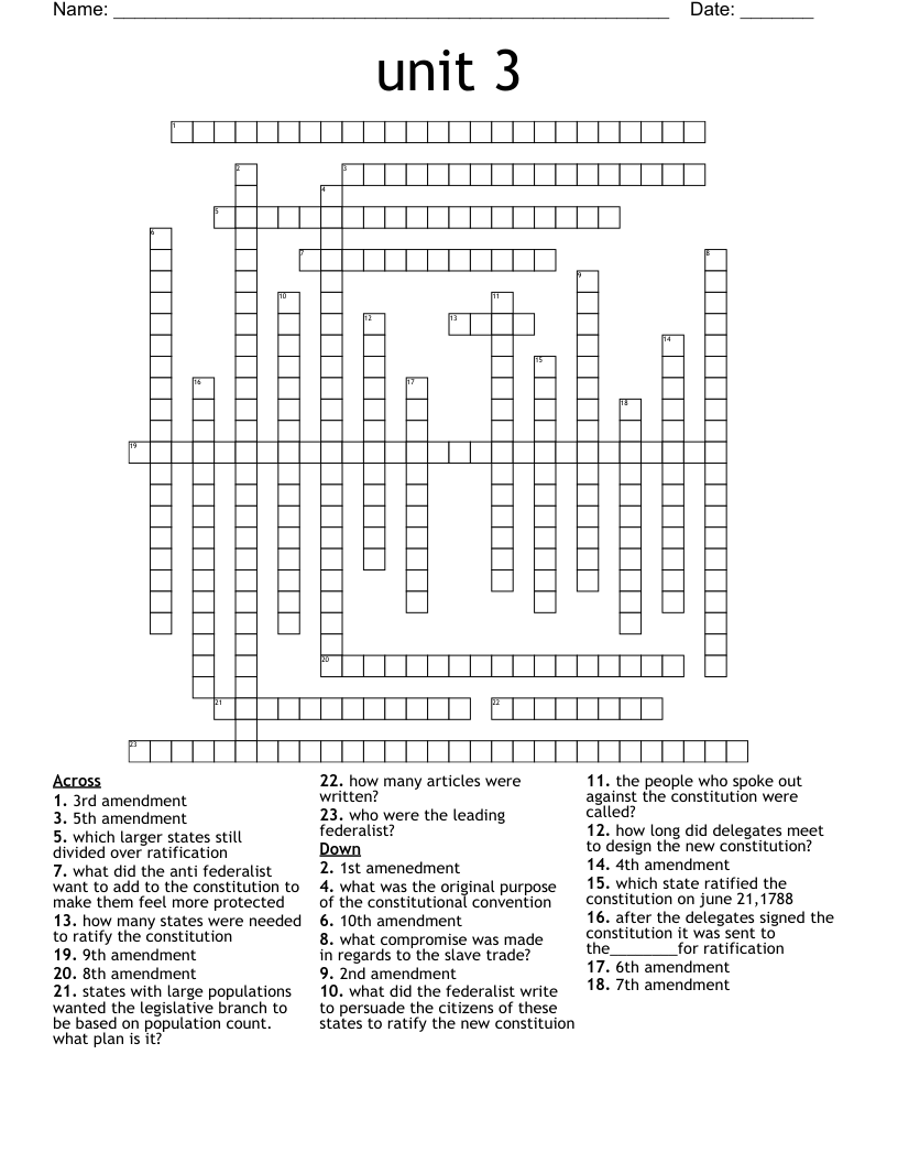 Unit 3 Crossword WordMint