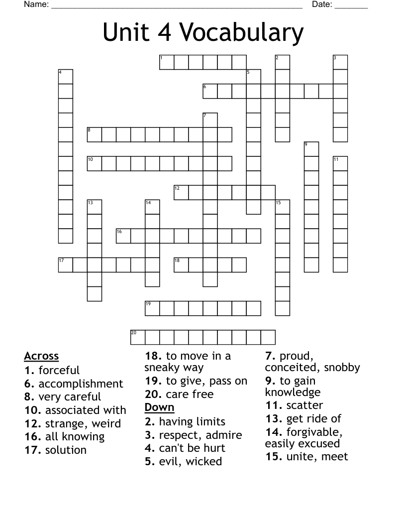 Unit 4 Vocabulary Crossword WordMint