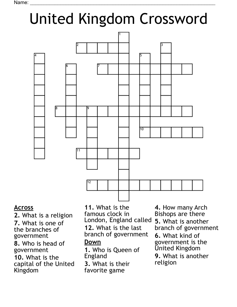 United Kingdom Crossword WordMint
