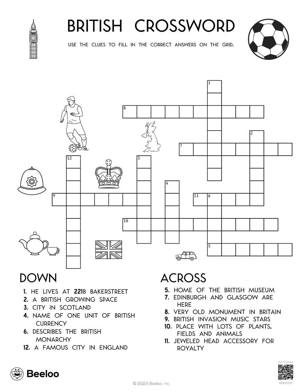 United Kingdom themed Crossword Puzzles Beeloo Printable Crafts Worksheets Library