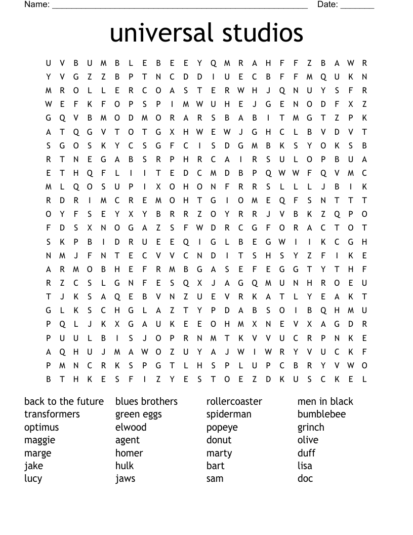Universal Studios Word Search WordMint Universal Studios Word Search WordMint
