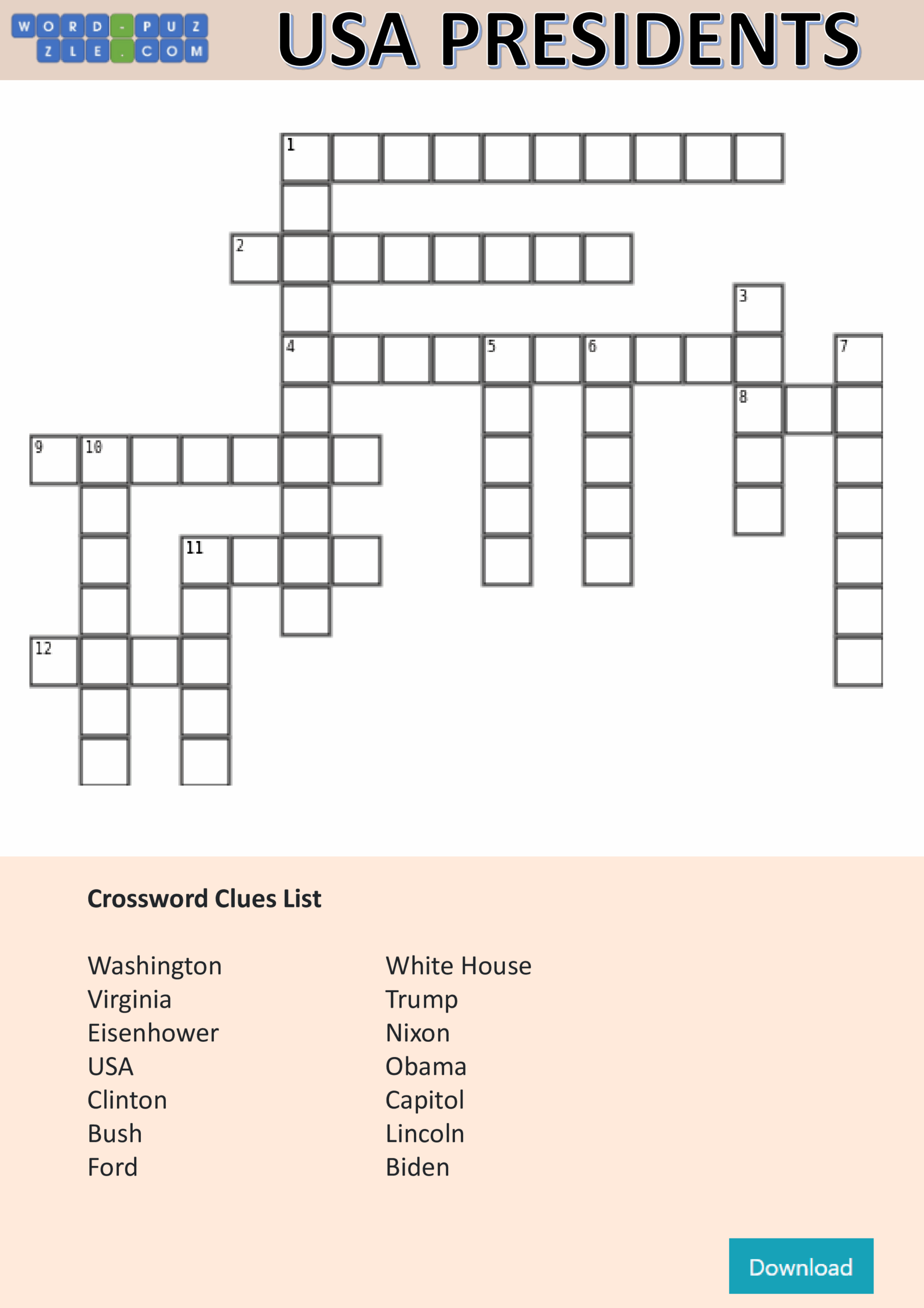 US Presidents Day Crossword Puzzle Templates At Allbusinesstemplates
