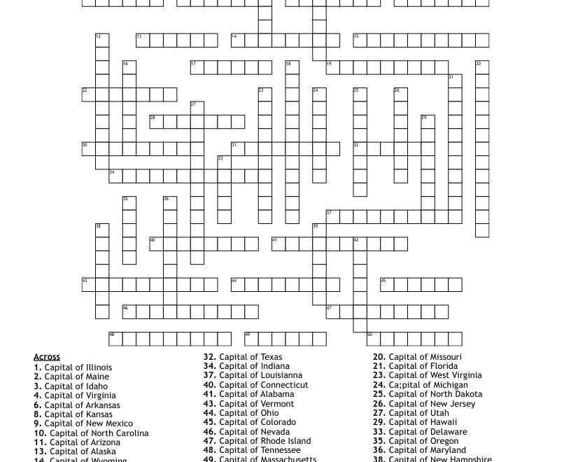 US State Capitals Crossword WordMint