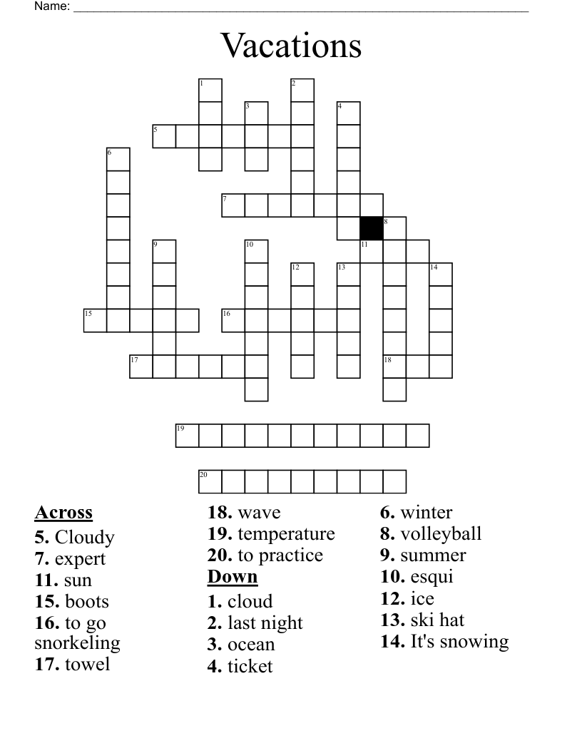 Vacations Crossword WordMint