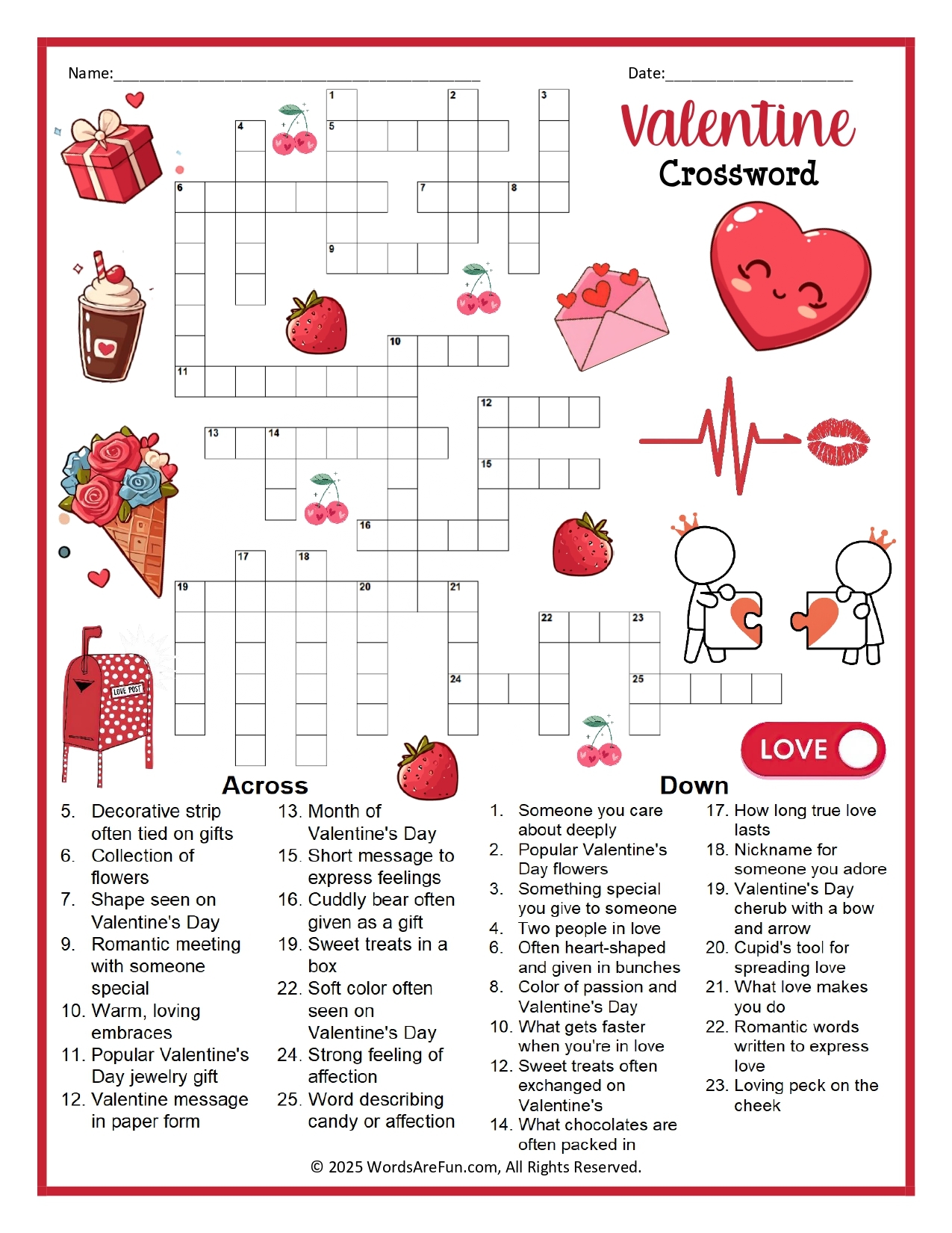 Valentines Crossword Printable