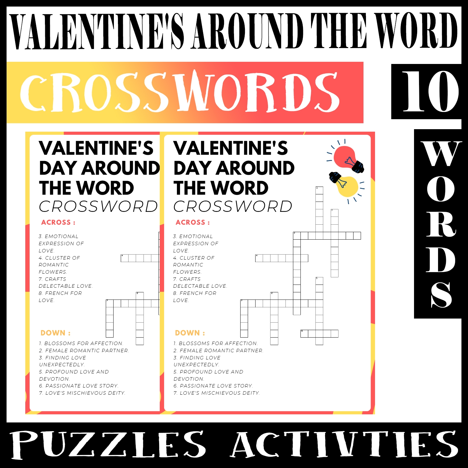 Valentine s Day Around The Word No Prep Crossword Puzzle Worksheet Activity For Morning Work Made By Teachers