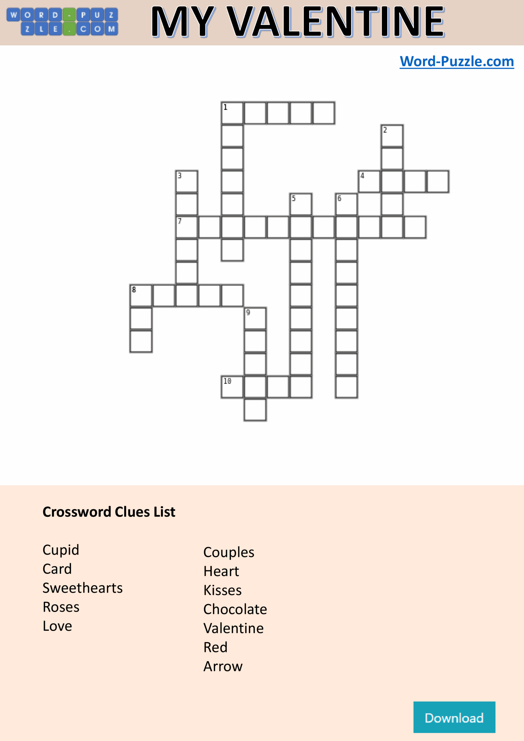 Valentine s Day Crossword Puzzle Templates At Allbusinesstemplates