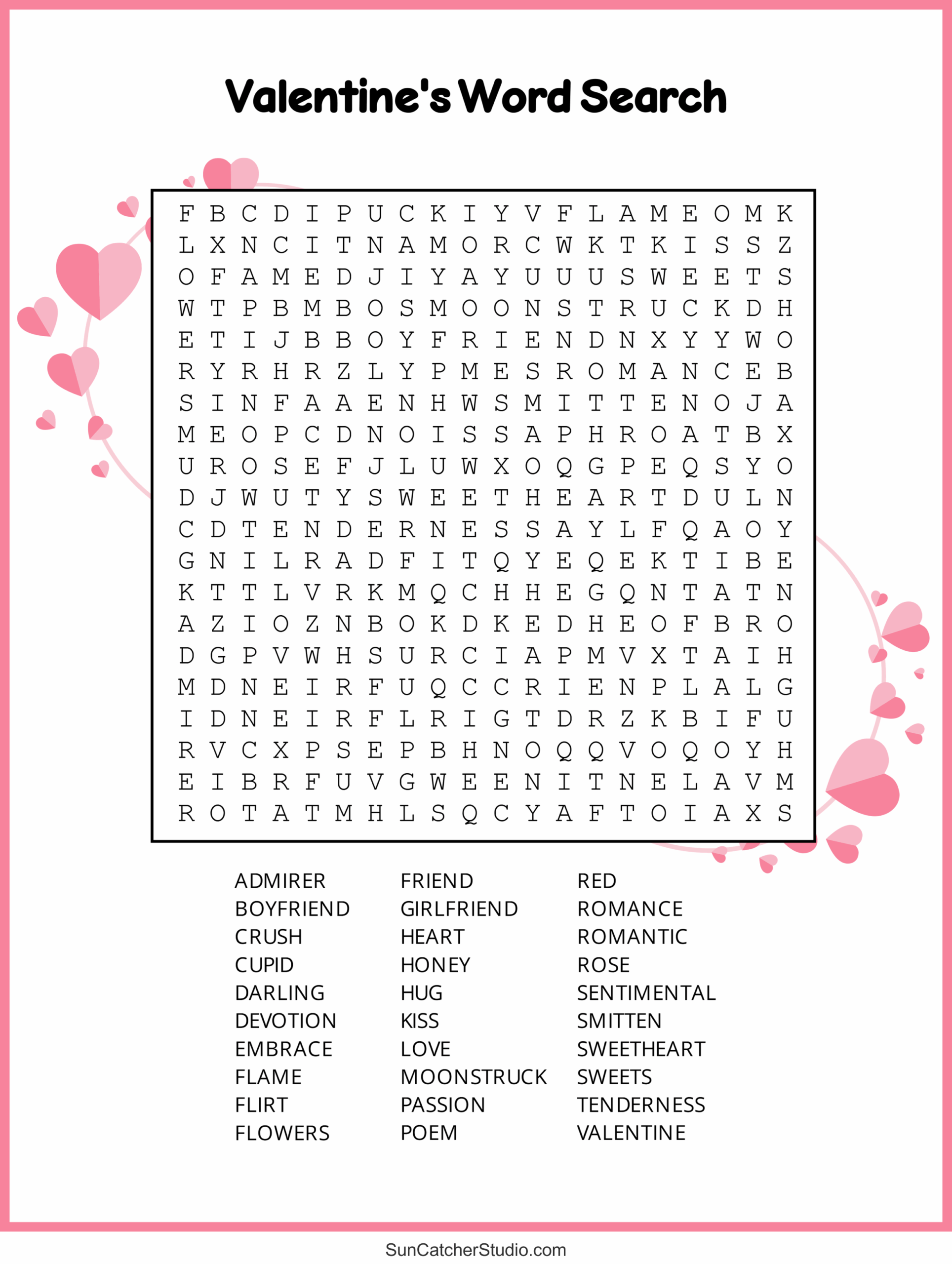 Valentine s Day Word Search Free Printable PDF Puzzles Free Printables Monograms Design Tools Patterns DIY Projects