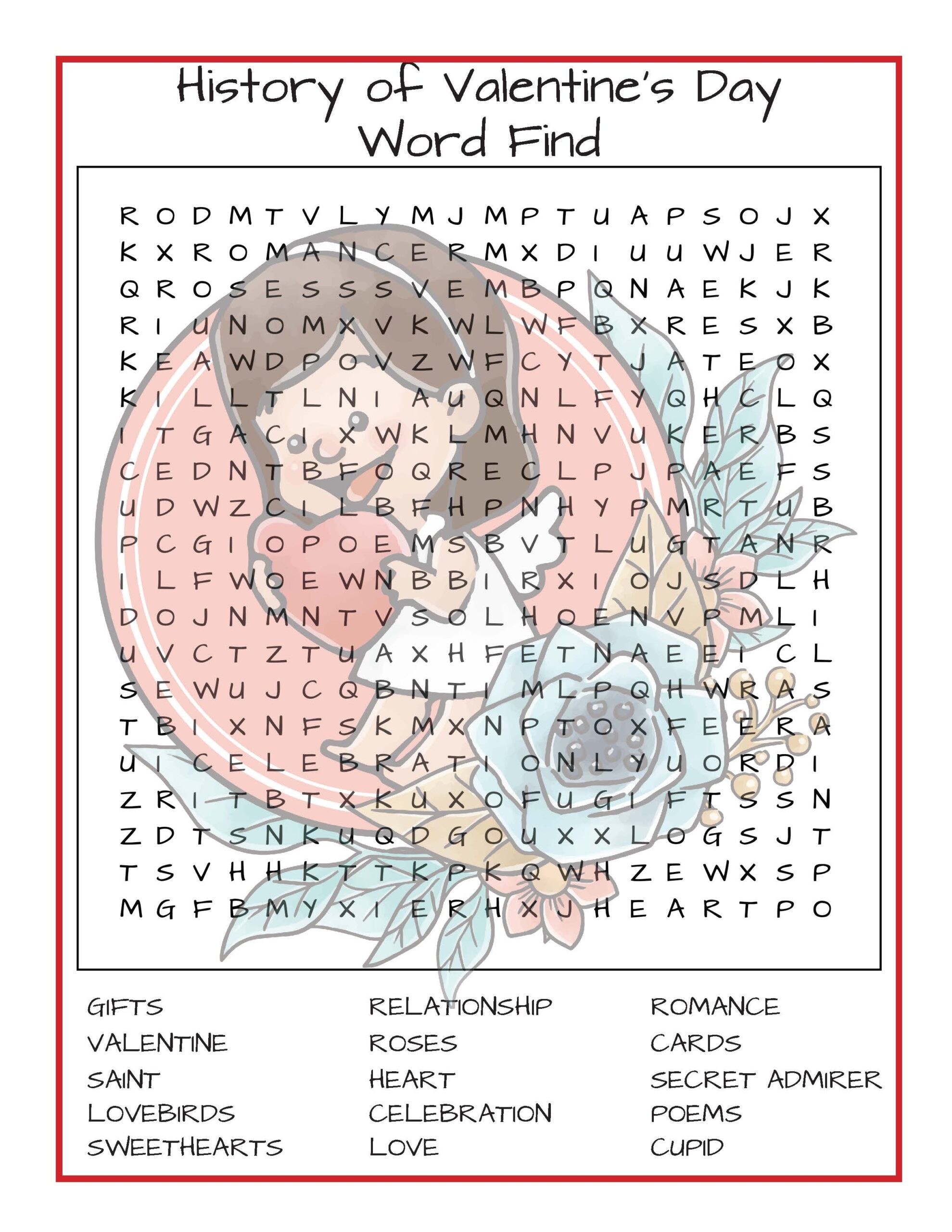 Valentine s Day Word Search Printable And Crossword With The History Of Valentine s Day With Printables Valentine s Day Word Search Printable And Crossword With The History Of Valentine s Day With Printables
