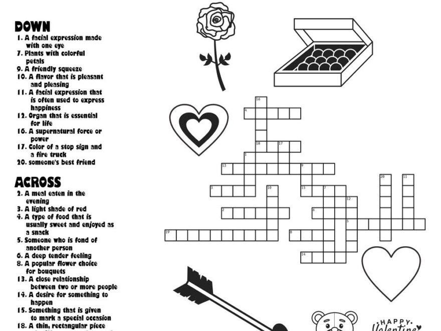 Valentine themed Crossword Puzzles Beeloo Printable Crafts And Activities For Kids
