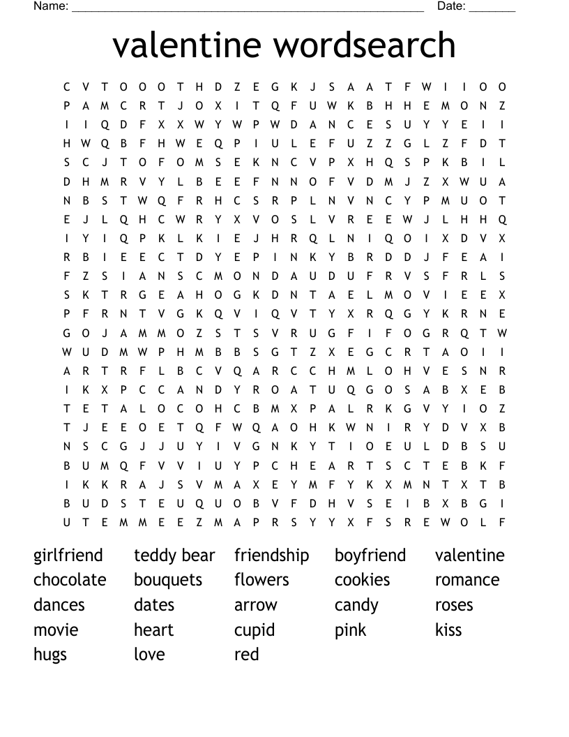 Valentine Word Search WordMint