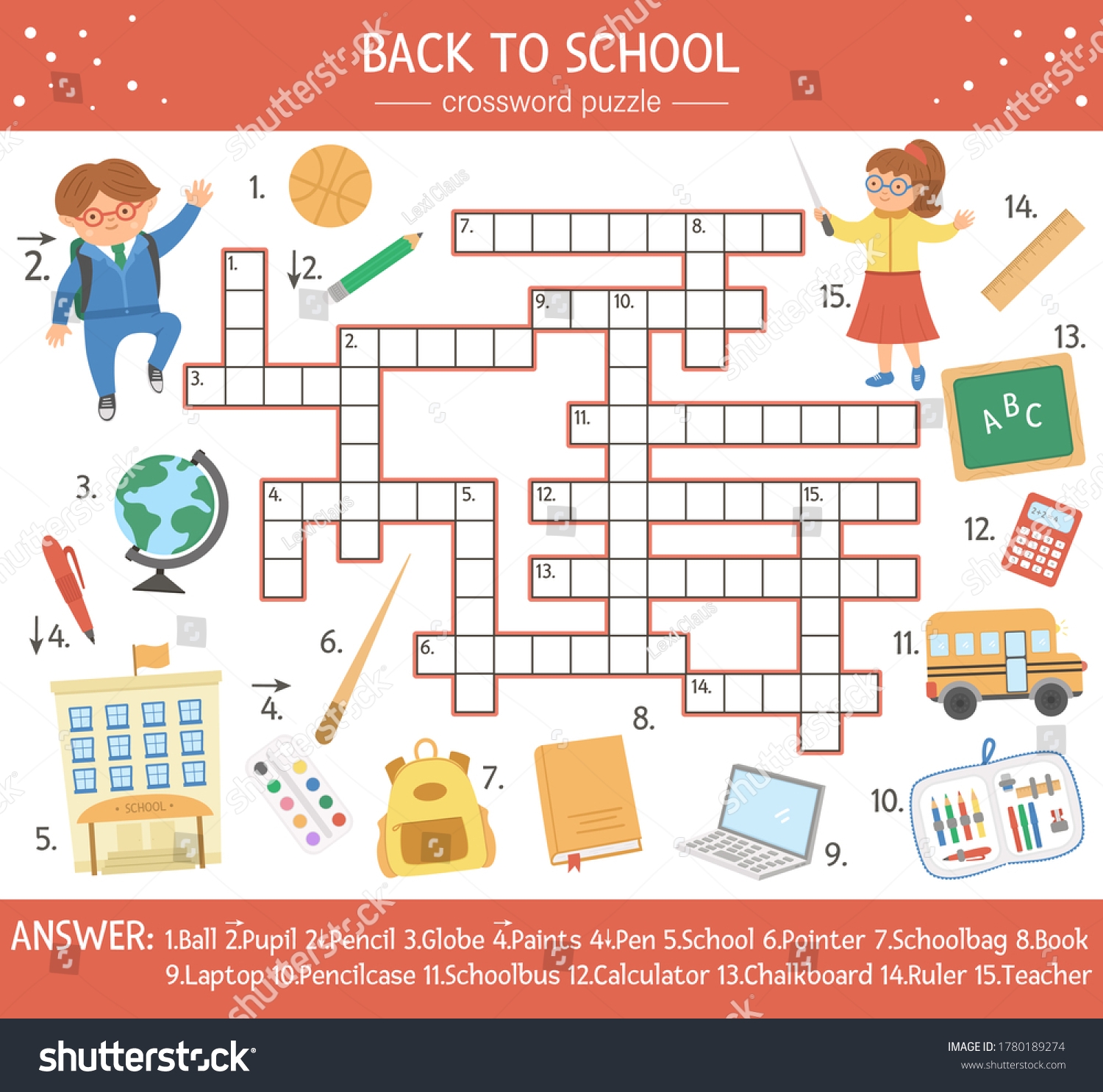 Vector Back School Crossword Puzzle Kids Stock Vector Royalty Free 1780189274 Shutterstock