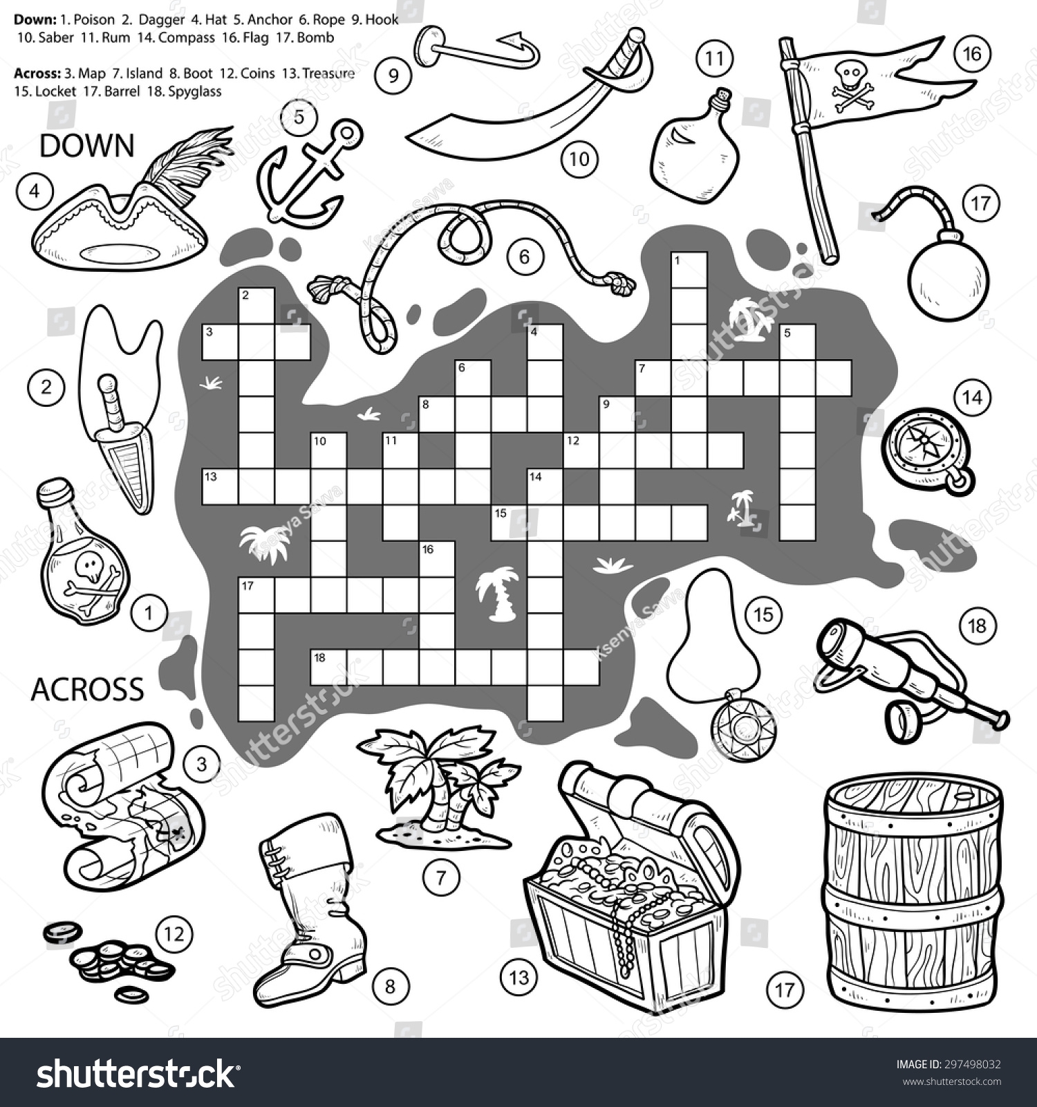 Vector Colorless Crossword Education Game Children Stock Vector Royalty Free 297498032 Shutterstock