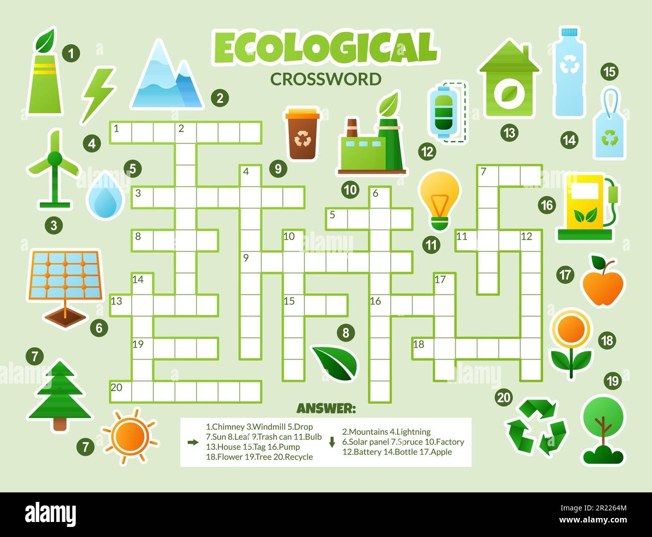 Vector Ecological Crossword For Kids Eco Puzzle Stock Vector Image Art Alamy