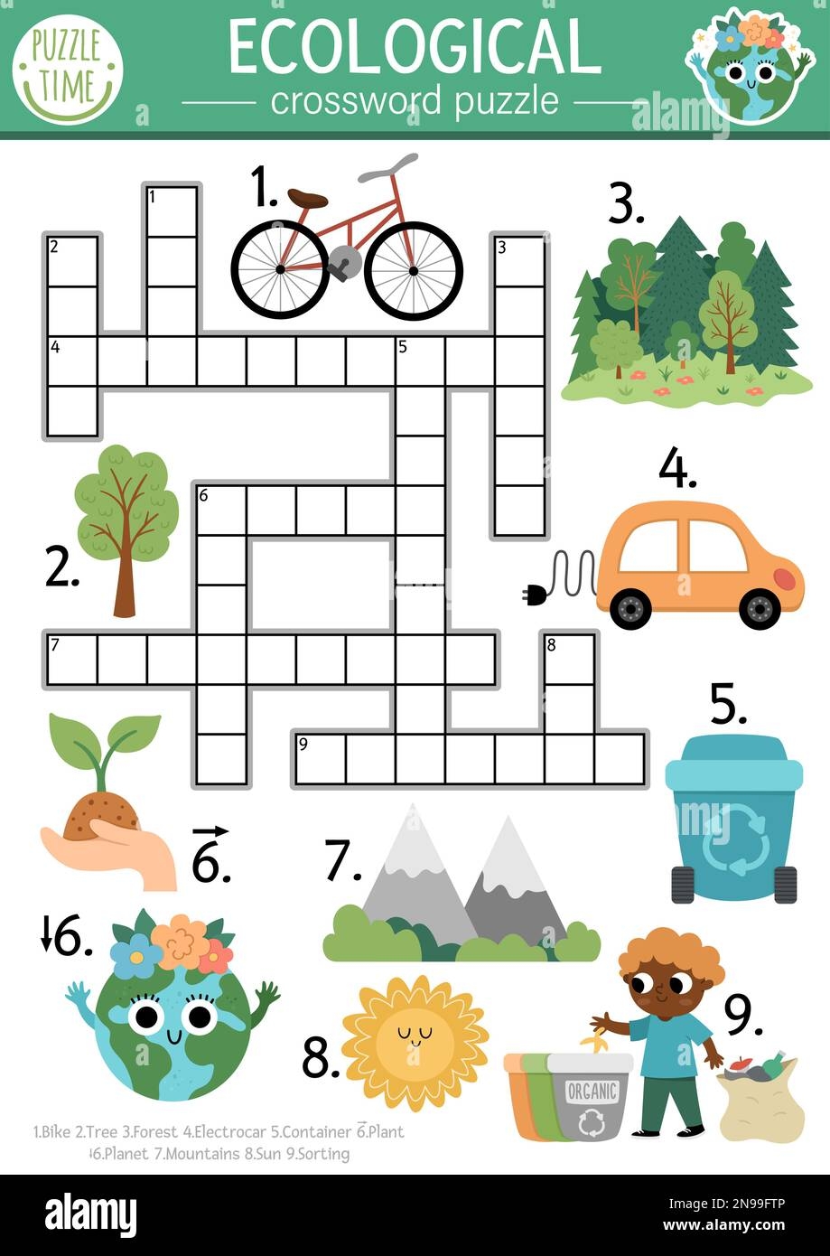 Vector Ecological Crossword Puzzle For Kids Black And White Earth Day Coloring Page With Eco City Landscape Eco Awareness Educational Line Activity Stock Vector Image Art Alamy