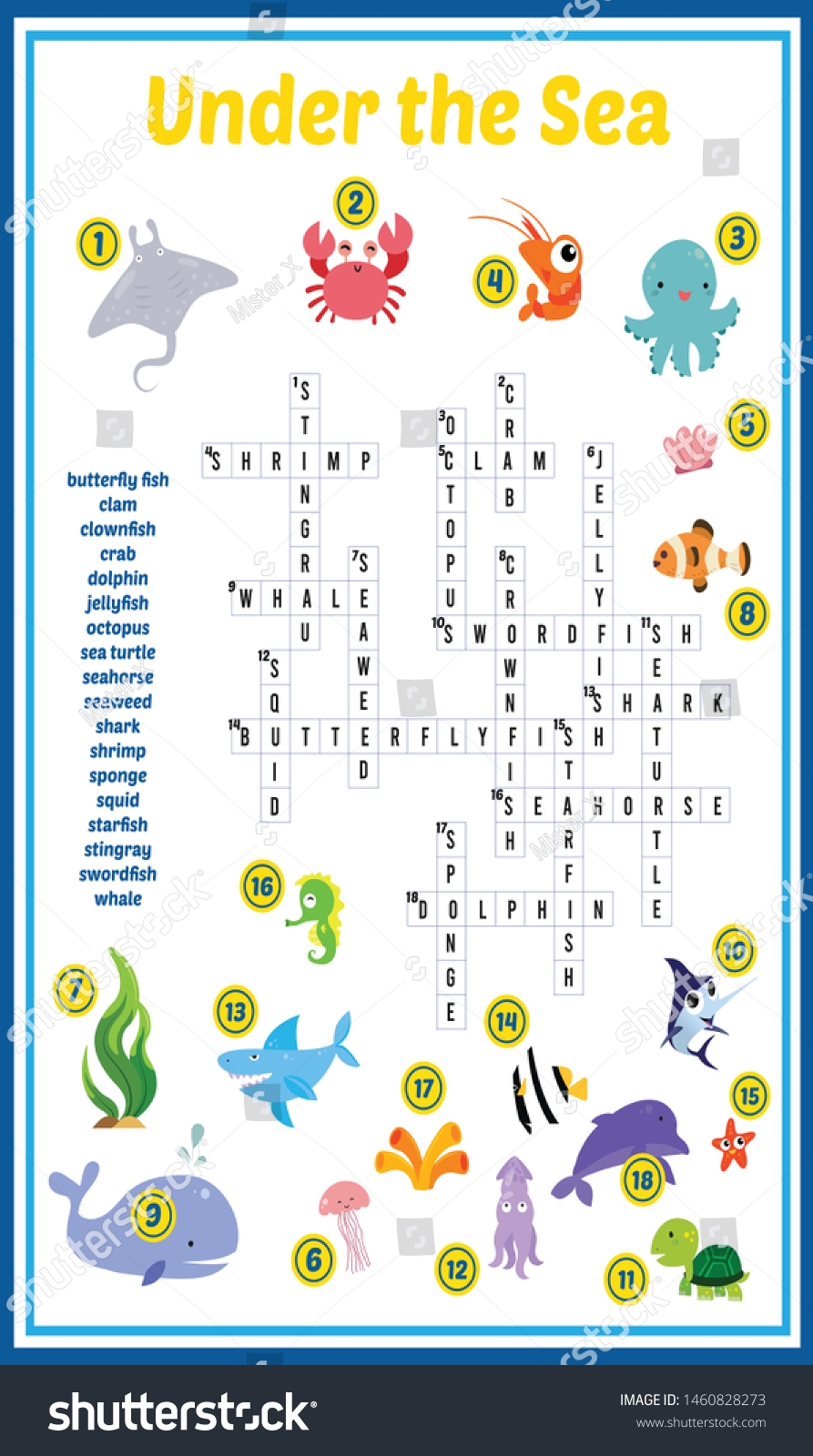 Vector Illustration Puzzle Crossword Under Sea Stock Vector Royalty Free 1460828273 Shutterstock
